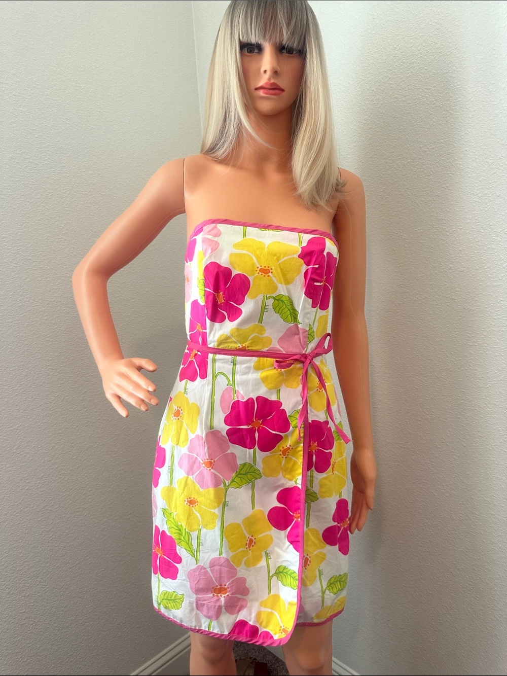 LILLY PULITZER Strapless Pink and Yellow Floral Dress RESORT WEAR